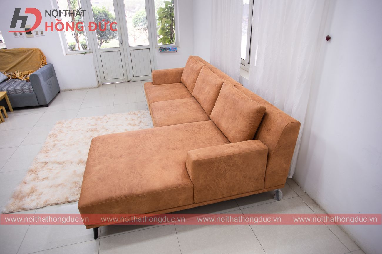 Sofa da cao cấp chữ L màu nâu