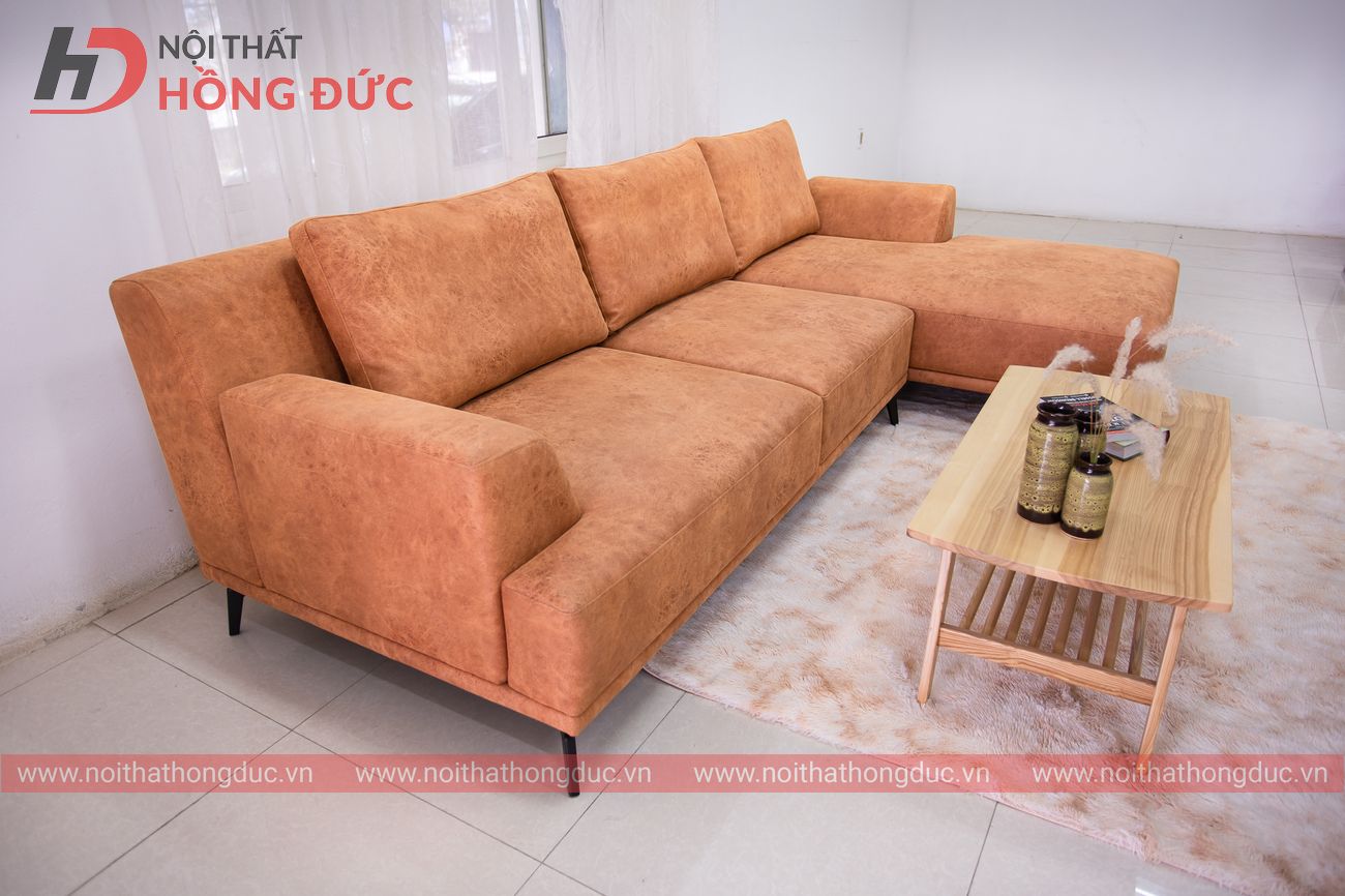 Sofa da cao cấp chữ L màu nâu