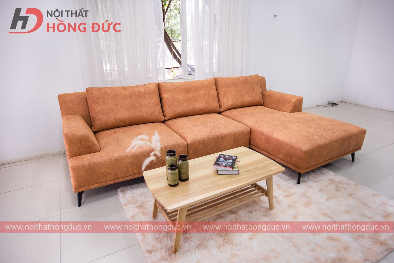 Sofa da cao cấp chữ L màu nâu