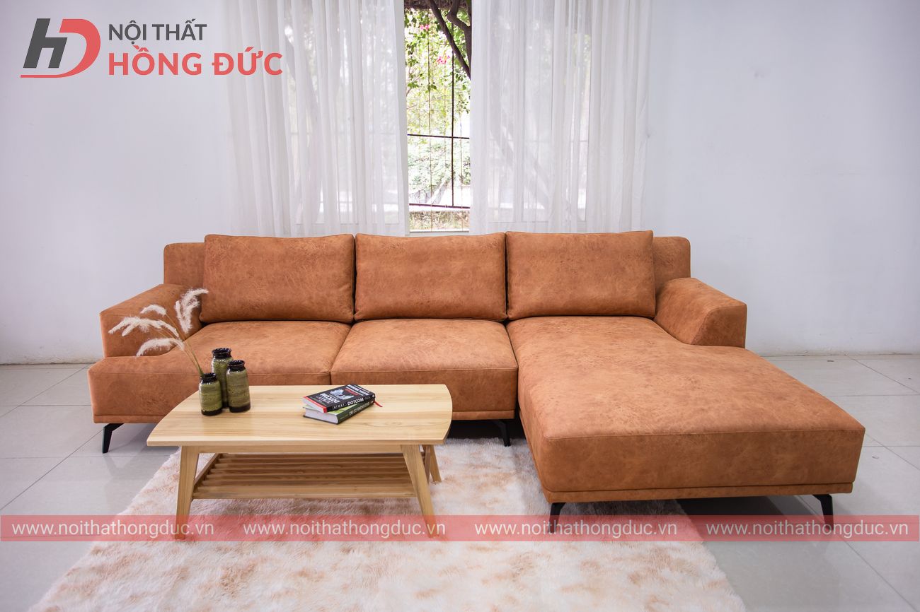 Sofa da cao cấp chữ L màu nâu