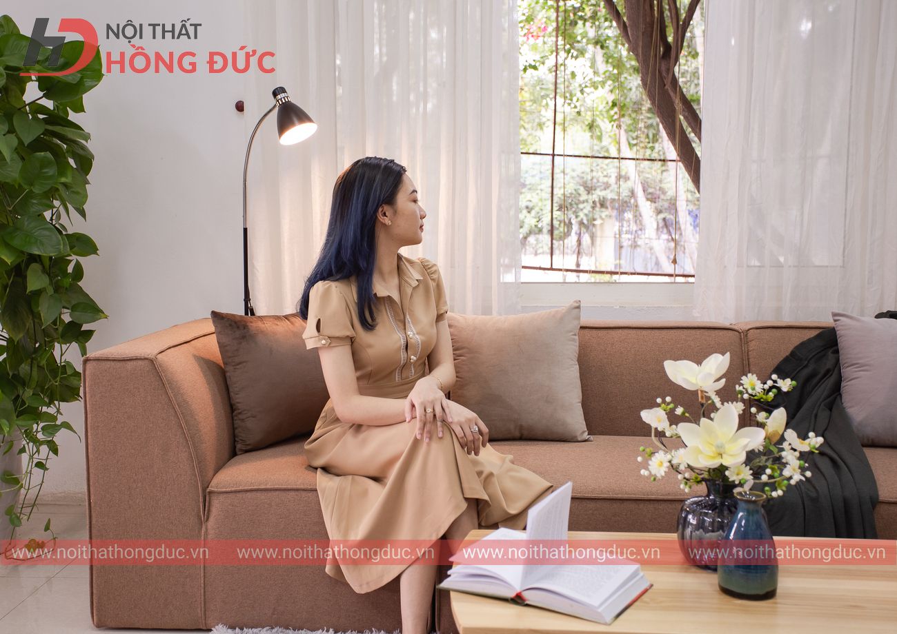 Sofa nỉ chữ L màu nâu