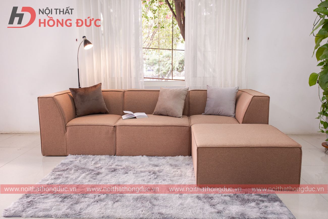 Sofa nỉ chữ L màu nâu