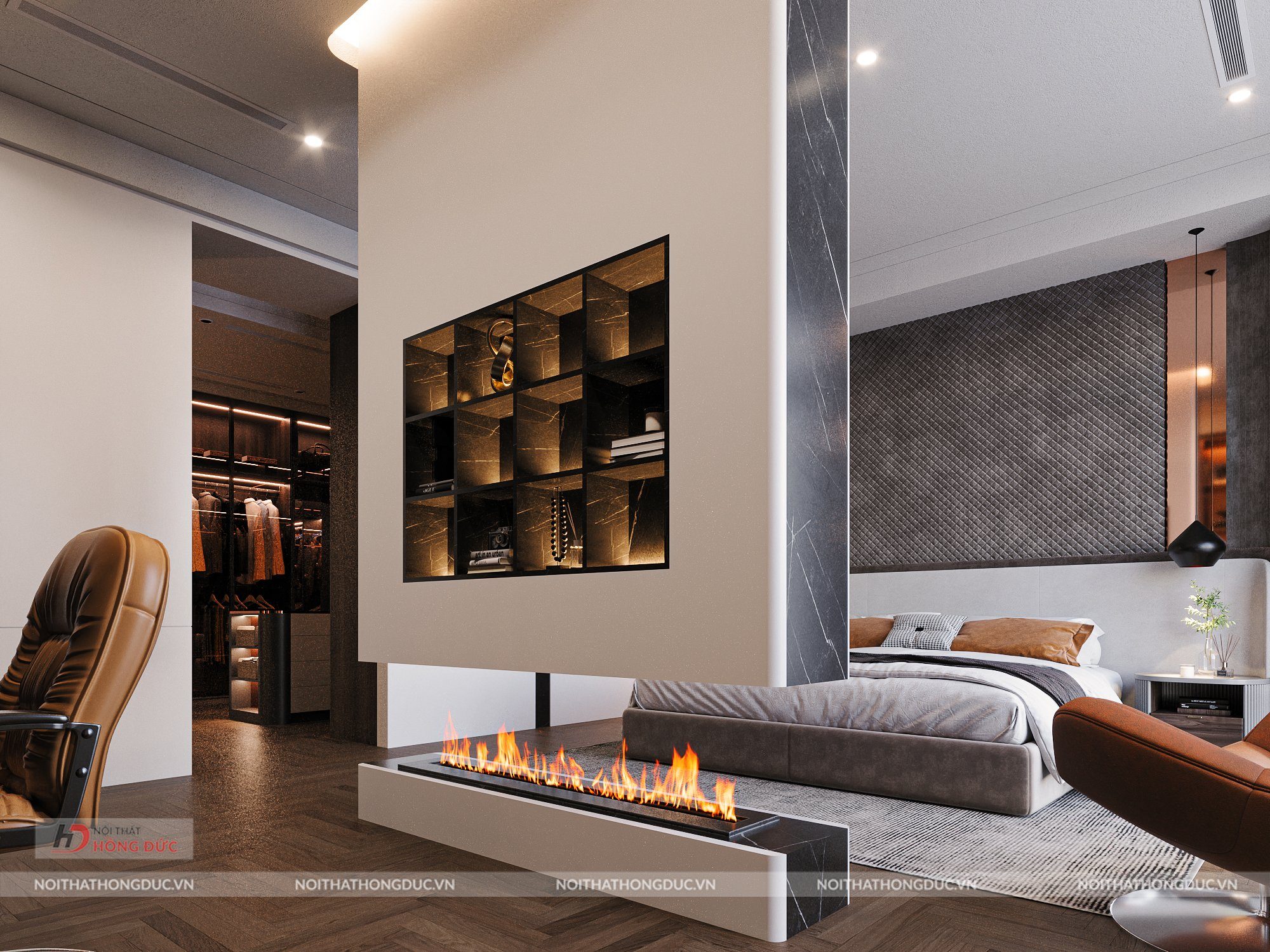 Phòng Ngủ Master Kết Hợp Không Gian Thay Đồ Mở