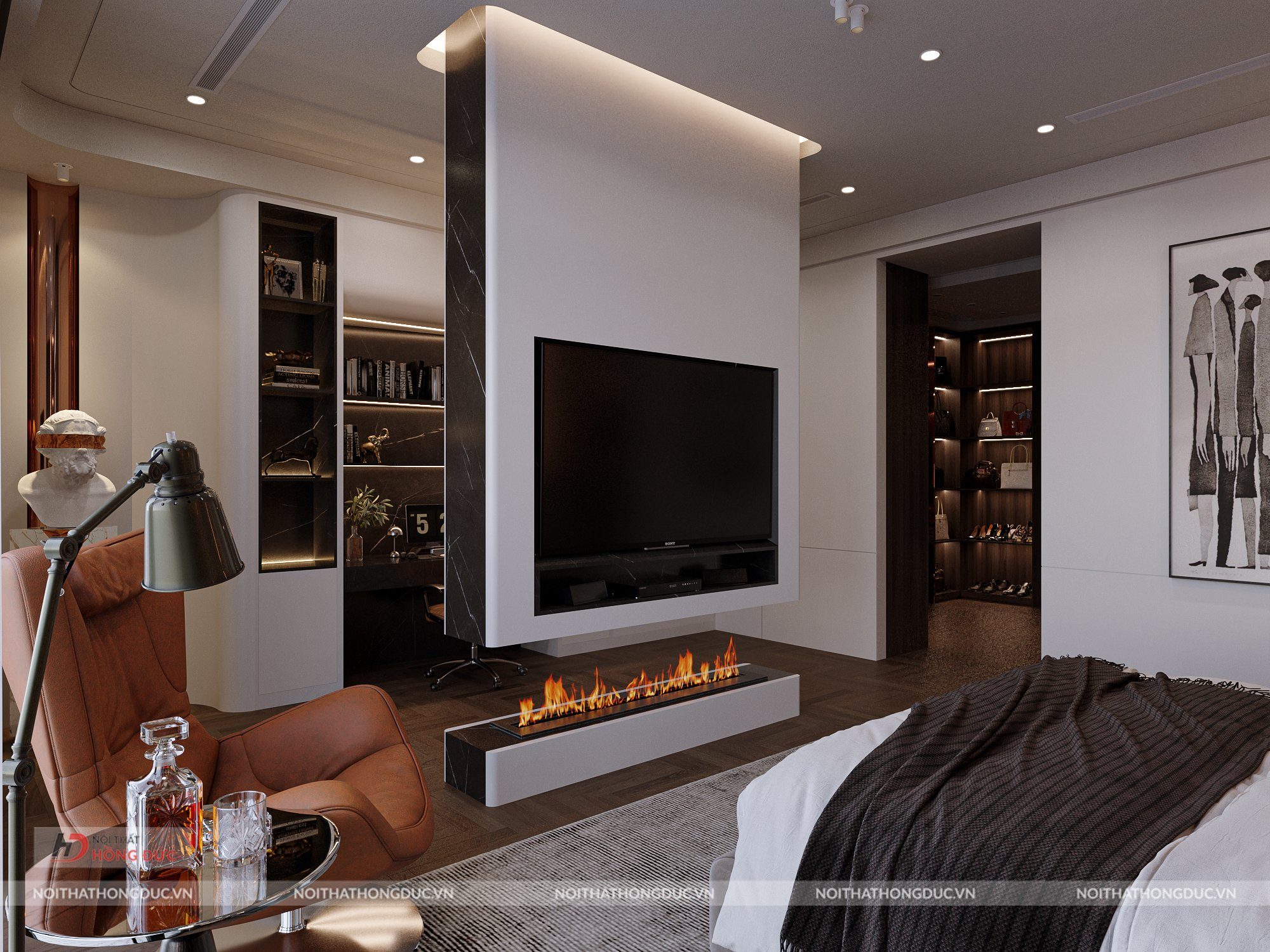 Phòng Ngủ Master Kết Hợp Không Gian Thay Đồ Mở