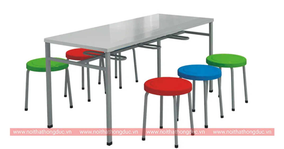 Bàn ăn căng tin 6 chỗ HBA02 kèm ghế đôn tròn rời