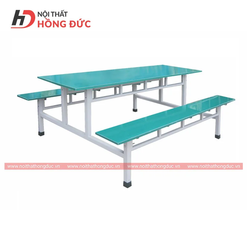 Bàn ăn căng tin 8 chỗ BA04A liền ghế, khung sắt sơn tĩnh điện