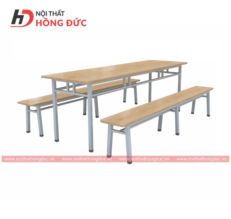 Bàn ăn ghế băng BA04B, mặt gỗ ghép thanh, chân sắt sơn tĩnh điện