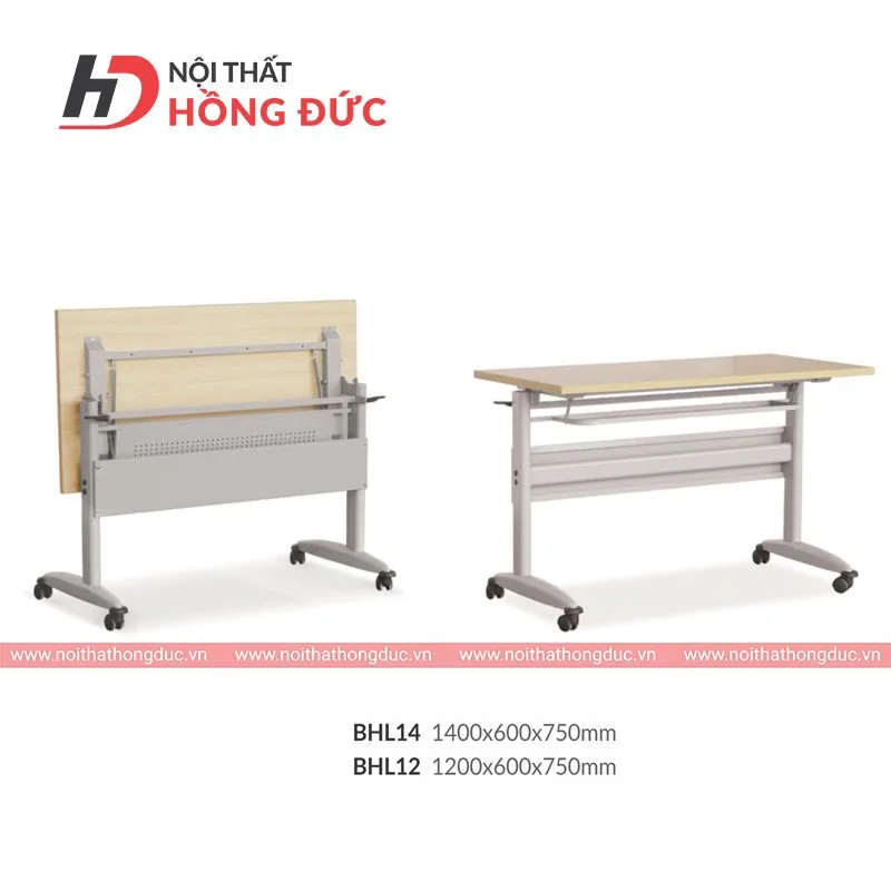 Bàn gấp BHL14 và BHL12 ở trạng thái gấp và mở
