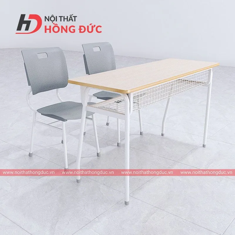 Bàn ghế học sinh 2 chỗ BNPN1, chụp rõ mặt bàn, khung chân và ghế