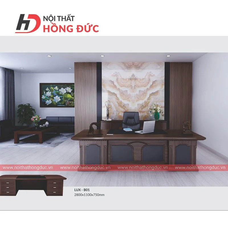 Bàn giám đốc LUX-B01 hình chữ nhật trong phòng làm việc