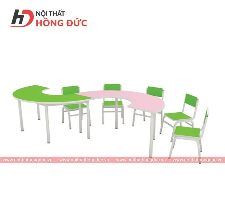 Bàn mầm non gỗ công nghiệp HMN01D trên khung chân thép ống sơn tĩnh điện
