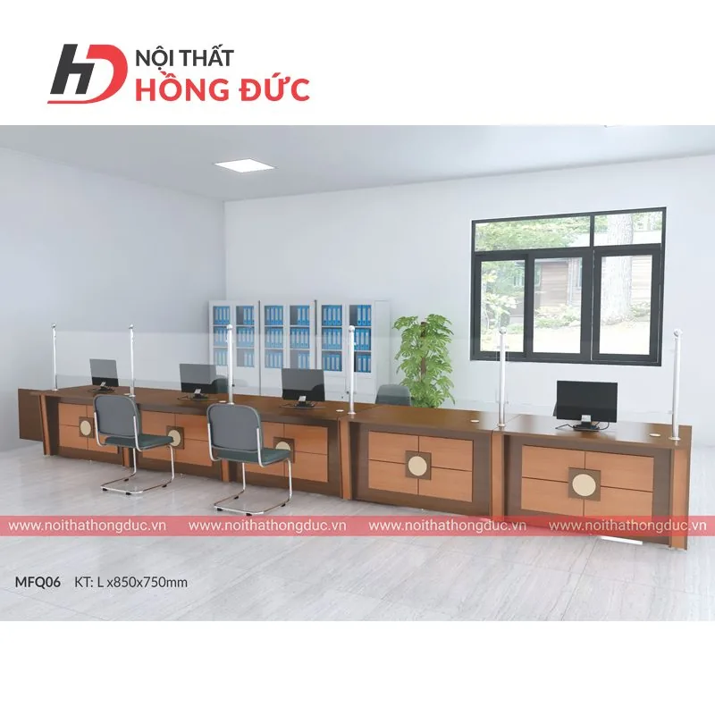 Bàn quầy một cửa MFQ06 có vách kính ngăn giữa hai bên