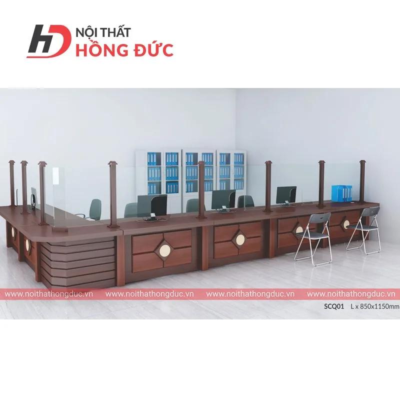 Bàn quầy một cửa SCQ01 gỗ tự nhiên, mặt trước có hoa văn