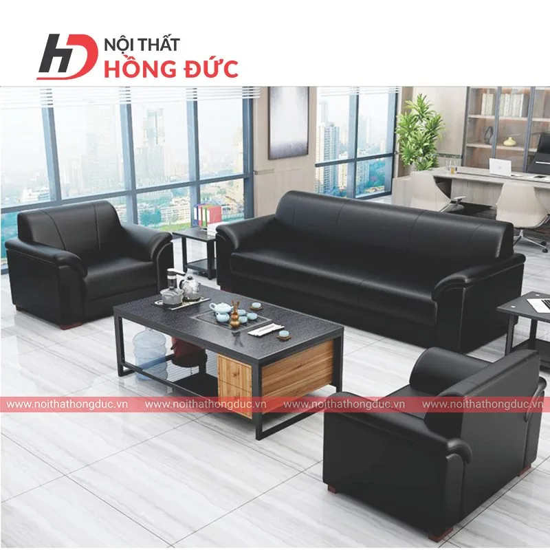 Bộ sofa văn phòng SF02 bọc da màu đen