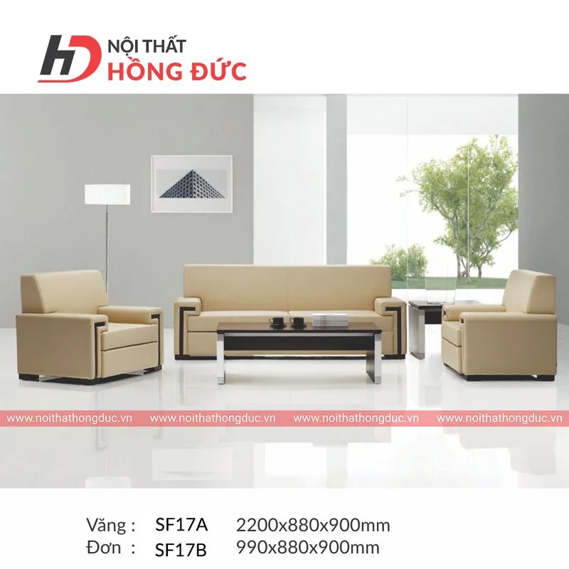 Bộ sofa văn phòng SF17 gồm văng và ghế đơn kèm bàn trà