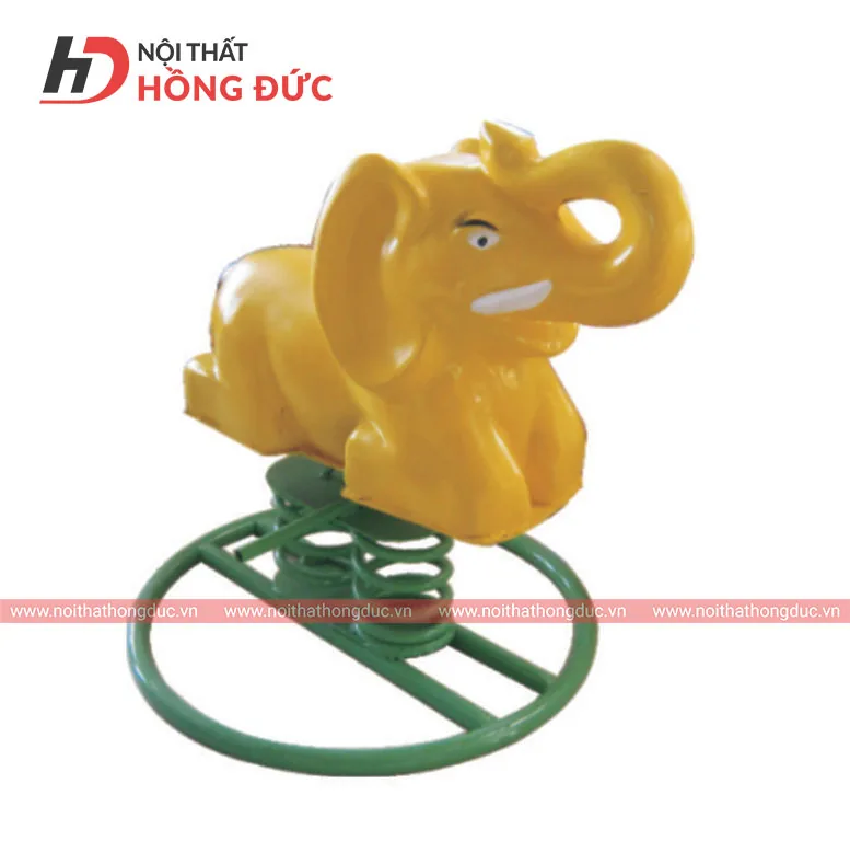 Con nhún mã HMAY44V hình con voi, thấy rõ đế lò xo sắt sơn màu bên dưới