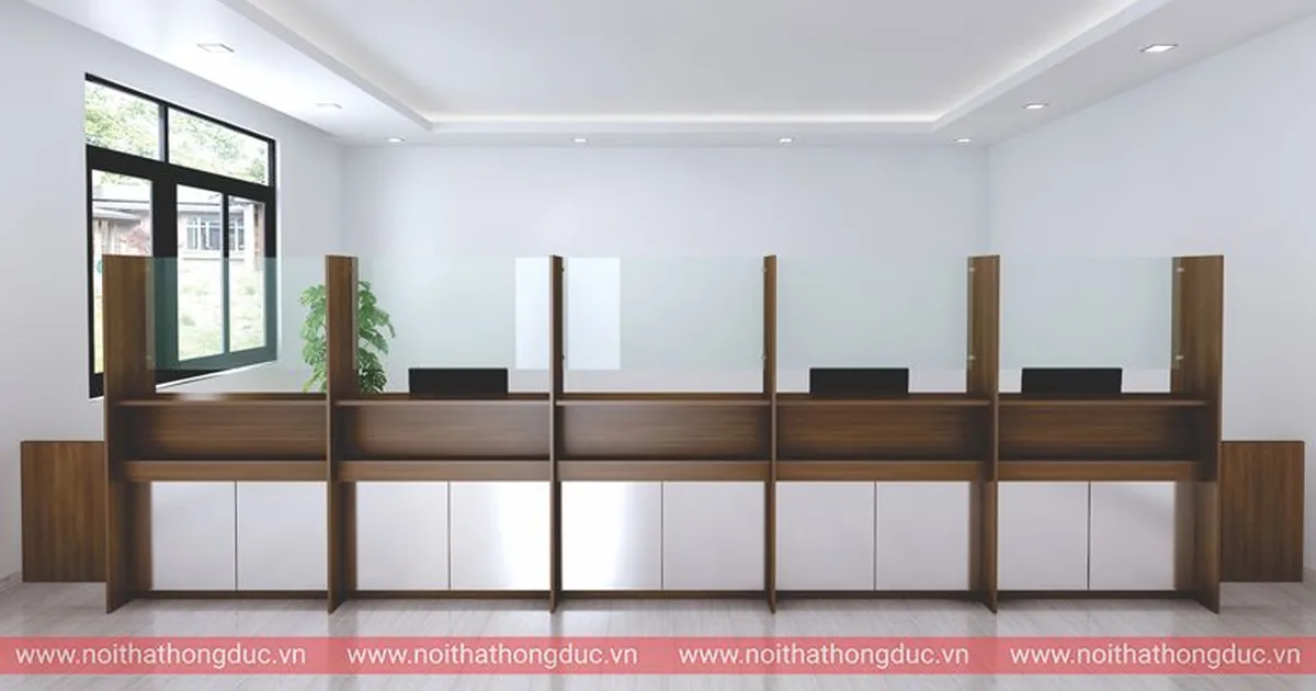 Dãy bàn quầy một cửa mã MFQ01 chụp chính diện