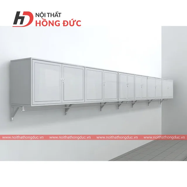 Dãy tủ sắt treo tường nhiều cánh gắn trên ke đỡ
