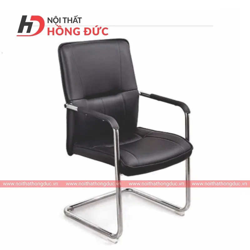 Ghế chân quỳ GQ238 bọc da đen, khung chân mạ uốn liền