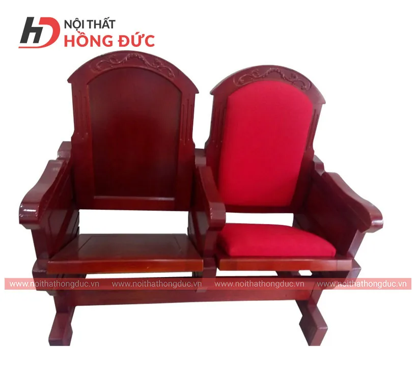 Ghế hội trường HGG35 khung gỗ liên kết đôi, mặt bọc đệm đỏ