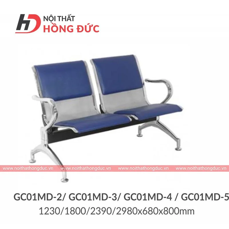 Ghế phòng chờ GC01MD chân tay mạ, đệm da PVC