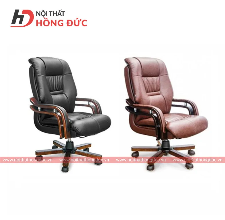 Ghế xoay lãnh đạo GX505, thấy rõ chân thép ốp gỗ tự nhiên có bánh xe