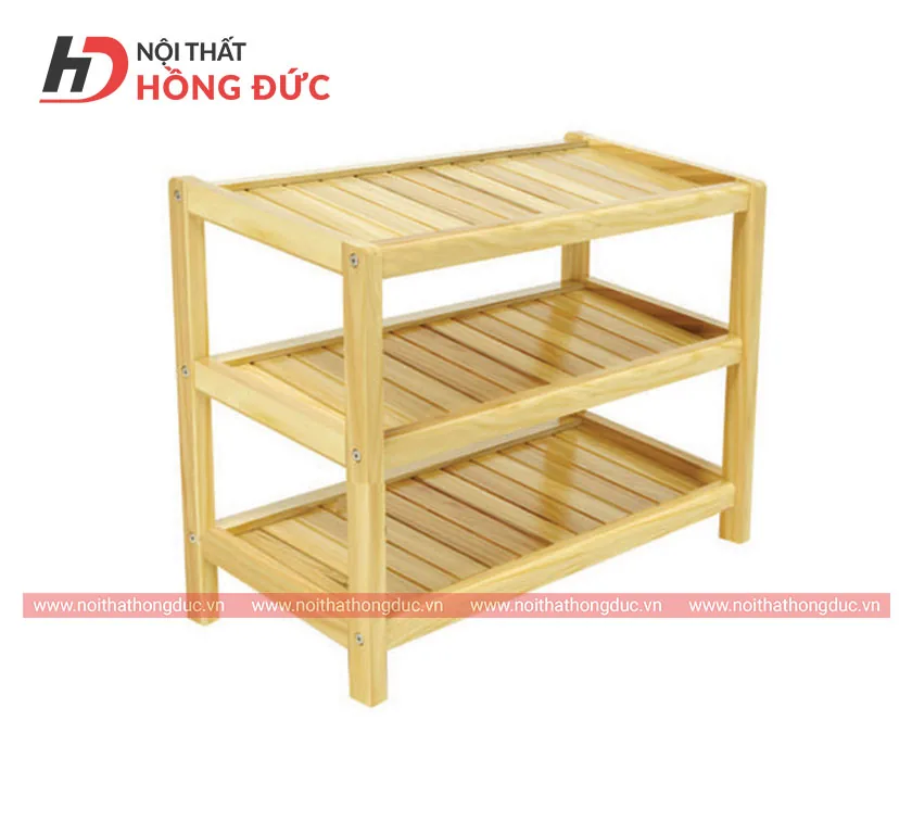 Giá để giày dép mầm non HMN32G1 bằng gỗ, ba tầng thấp vừa tầm trẻ