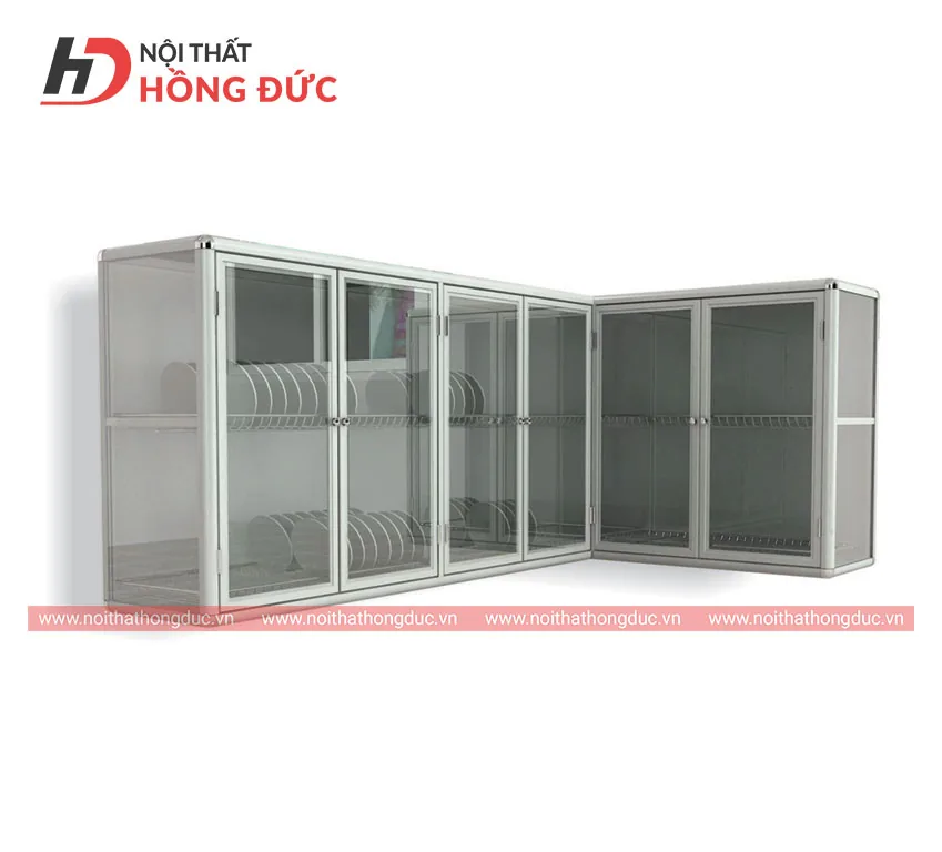 Giá đựng bát đĩa xoong nồi HMN31L khung nhôm kính, nhiều khoang