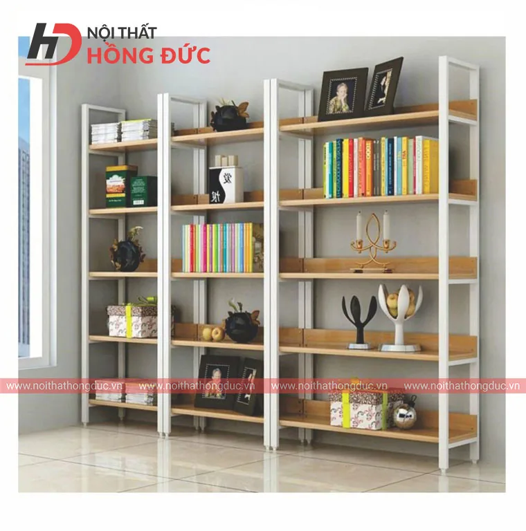 Giá kệ trang trí khung sắt mặt gỗ