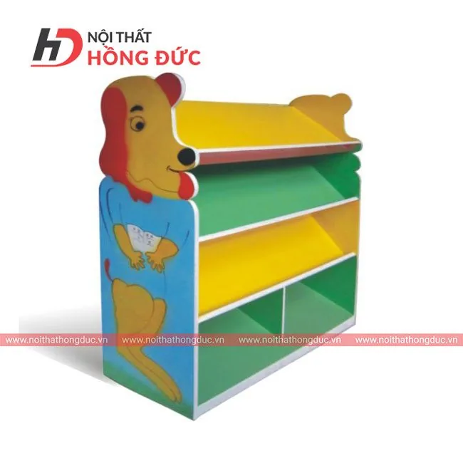 Giá sách truyện mầm non HMN15E tạo hình con chó, nhiều khoang màu