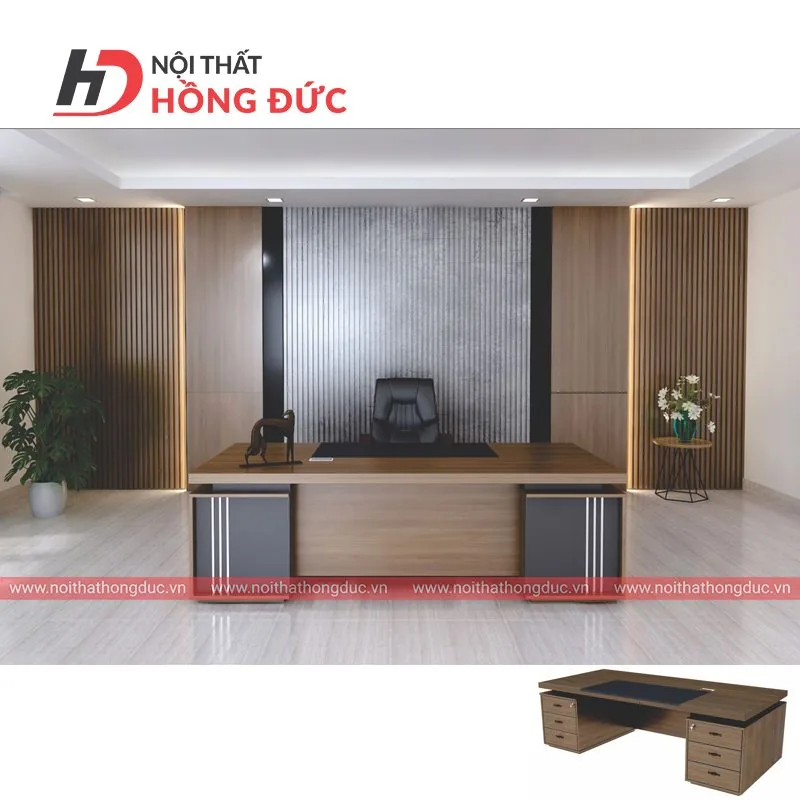 Phòng giám đốc hoàn thiện với bàn giám đốc MFB02 và tủ phụ đồng bộ