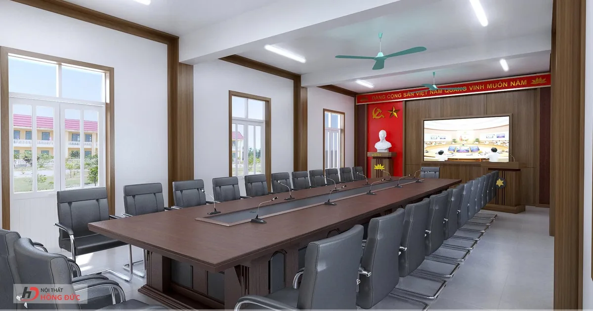 Phòng làm việc đã kê dãy tủ tài liệu dọc tường
