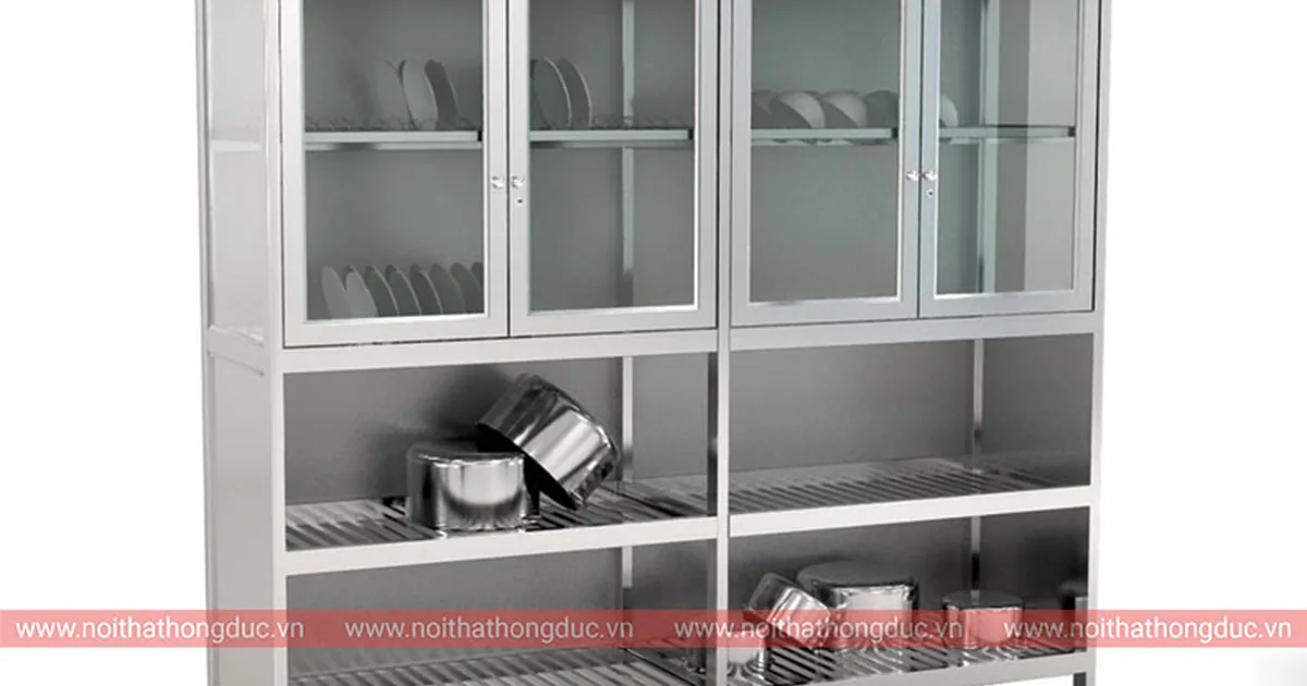 Tủ đựng bát đĩa xoong nồi inox HMN31A dùng trong bếp ăn bán trú trường mầm non
