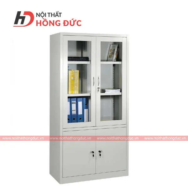 Tủ tài liệu đứng TS03, trên cánh kính, dưới cánh đặc