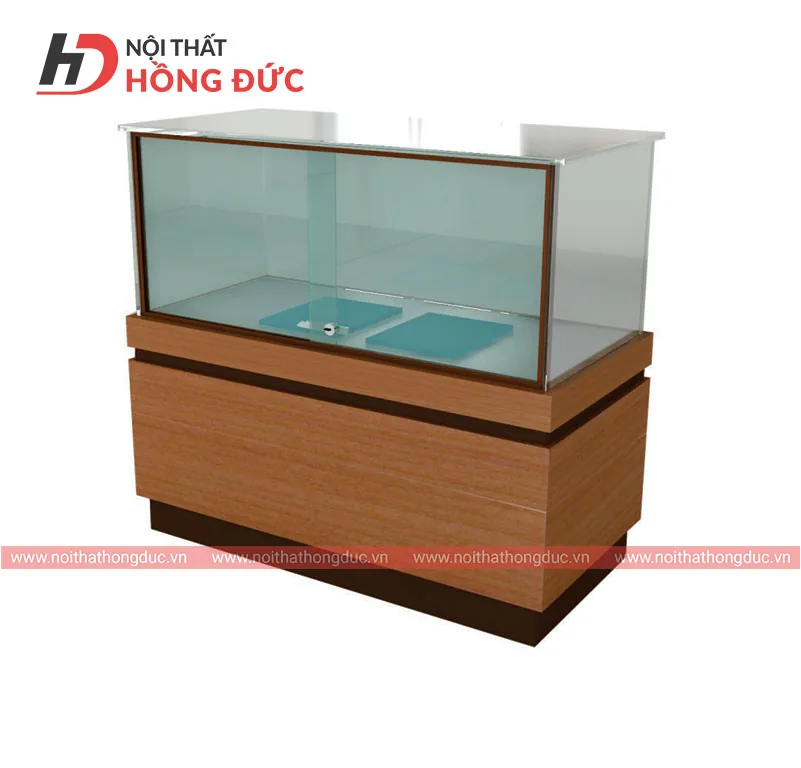 Tủ trưng bày 18TB có bao kính, chân gỗ công nghiệp
