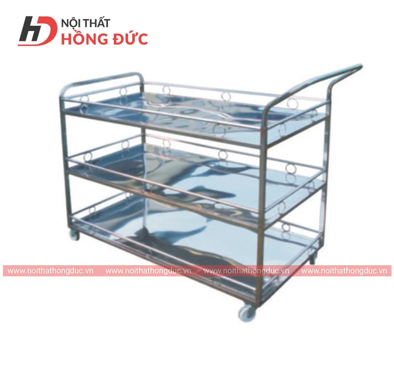 Xe đẩy cơm HMN34I khung inox ba tầng, có bánh xe di chuyển trong bếp
