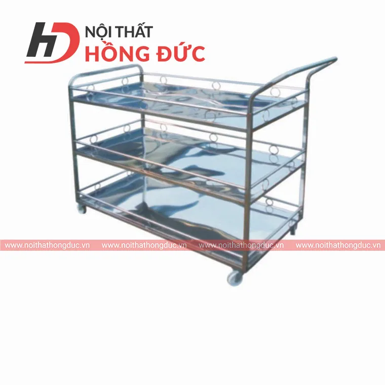 Xe đẩy thức ăn HMN34 ba tầng, khung sơn tĩnh điện kết hợp mặt inox